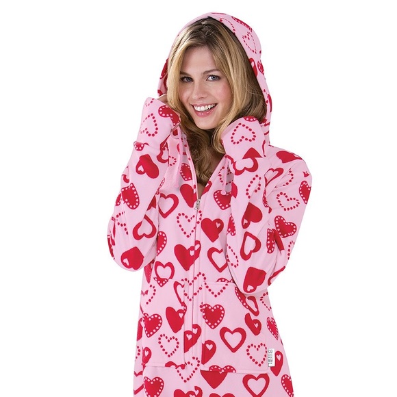 Other - Hoodie-footie pink with red hearts